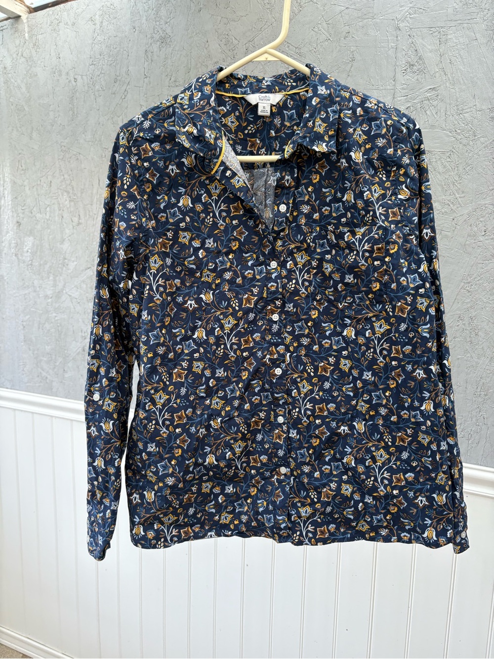 Charter Club Navy Floral-Print Long Sleeve Button-Down Shirt